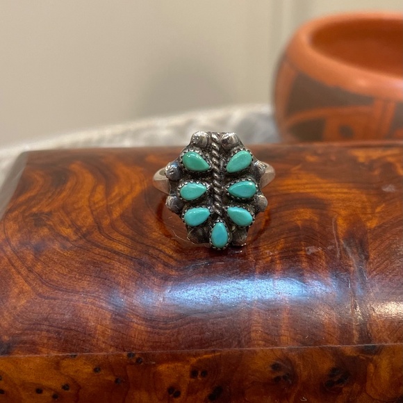Sweet Vintage Turquoise Dragonfly Ring Zuni Petit Point - Handmade circa 1940s, - Picture 2 of 5
